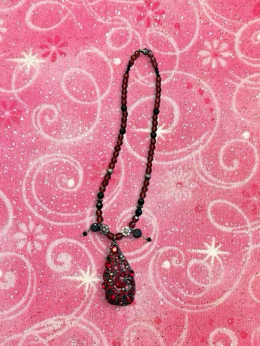Red Beaded Pendant Necklace - Women's Jewelry